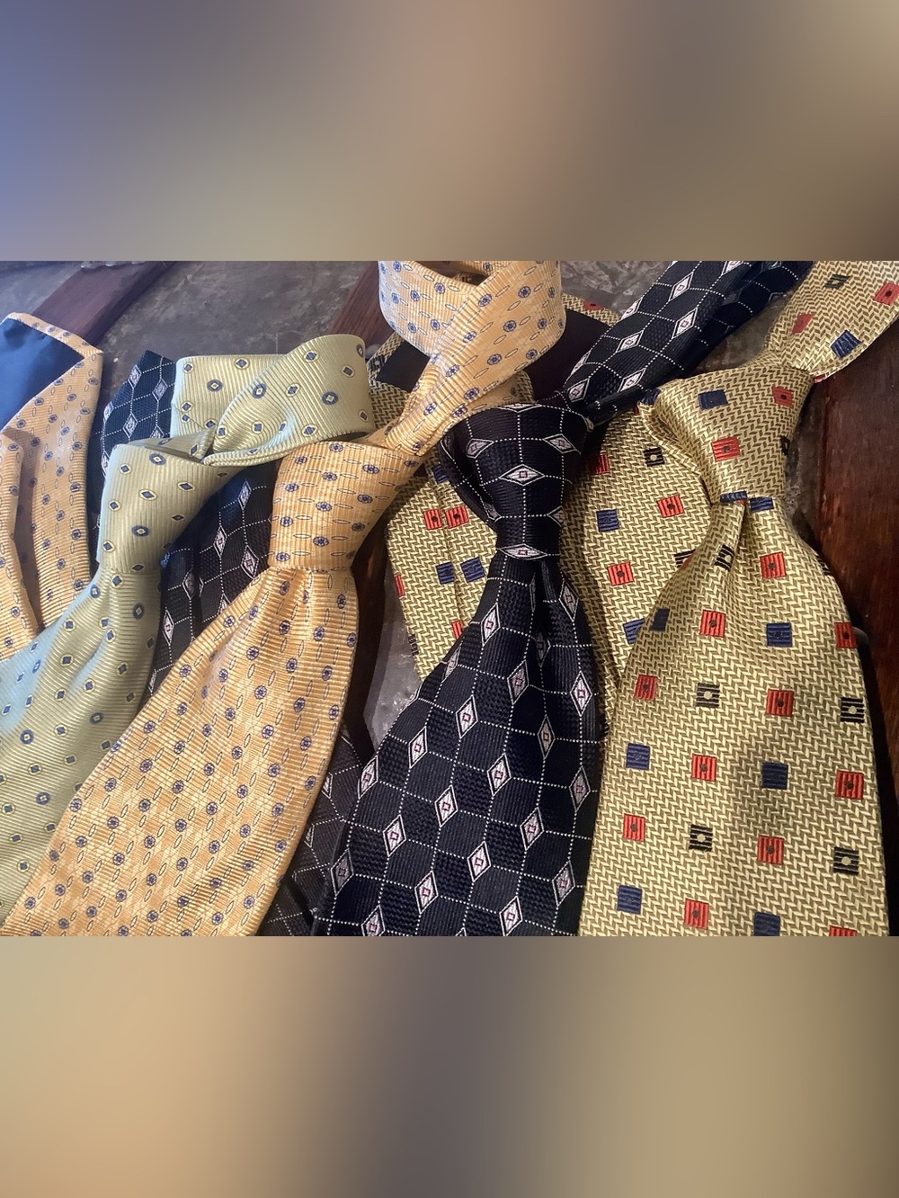 Four Jos. A. Bank Black Geometric Italian Made Silk Ties